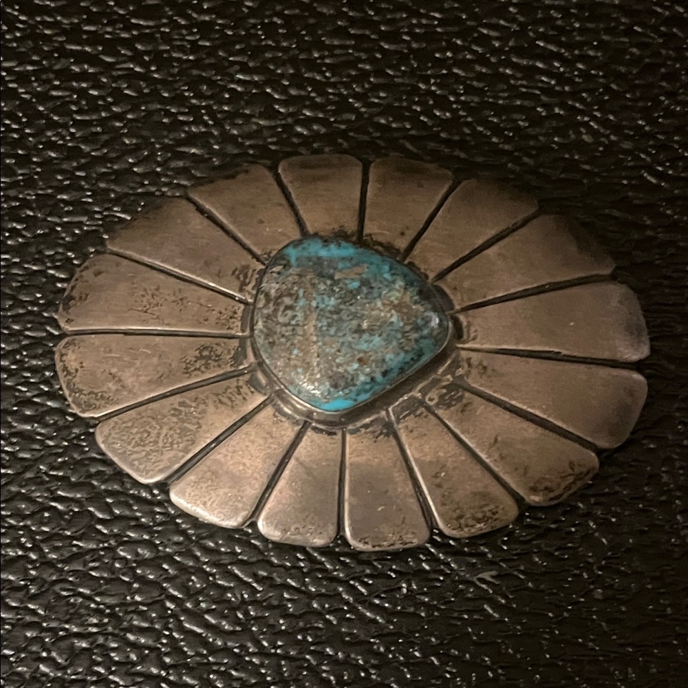 Vintage Native American Silver and Turquoise Belt Buckle